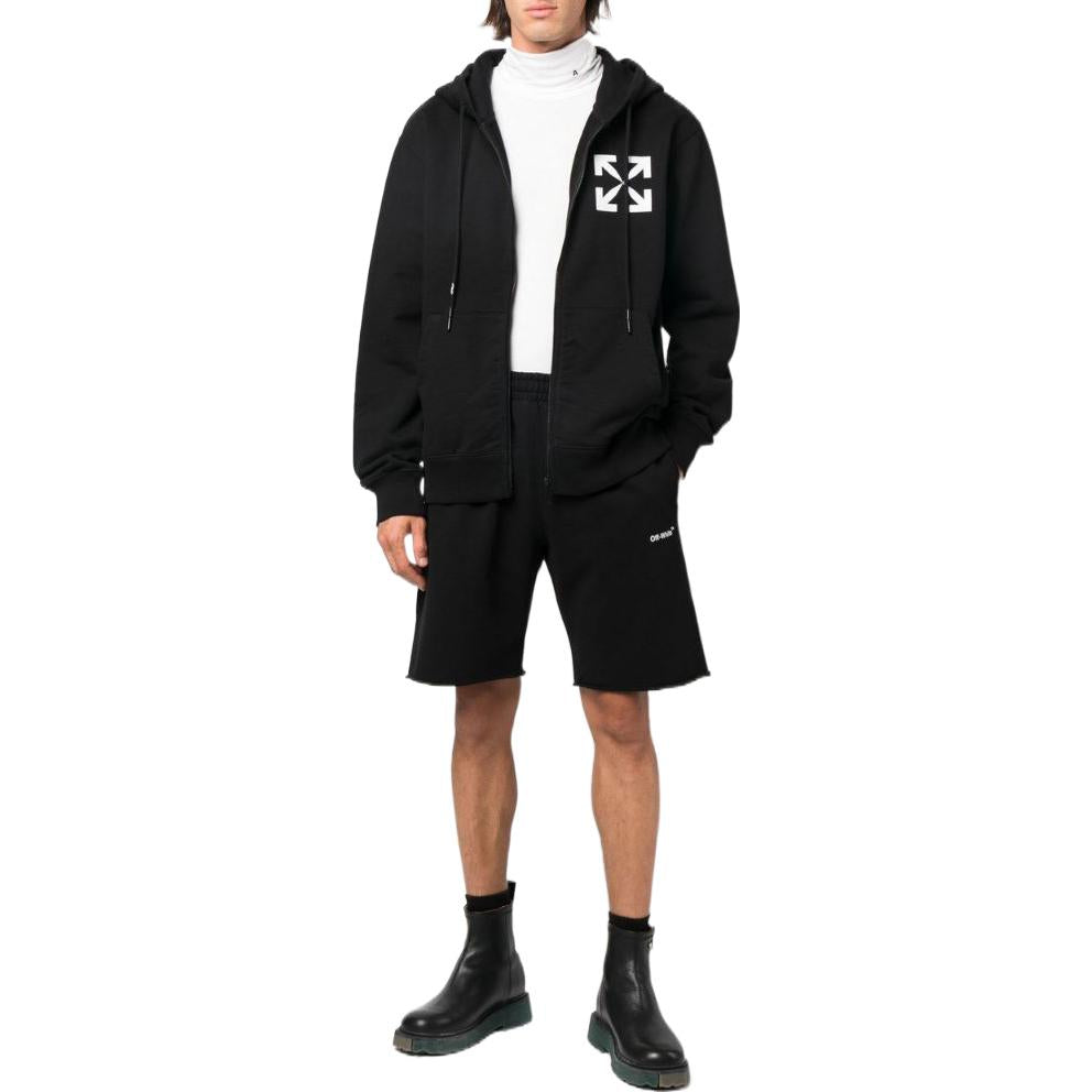 Men's Off-White FW22 Arrow Logo Printing Hooded Jacket Version Black OMBE013C99FLE0051001