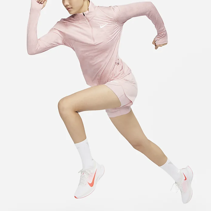 (WMNS) Nike Element Solid Color Half Zipper Thumb Buckle Sports Training Pink Gym Clothes CU3221-601
