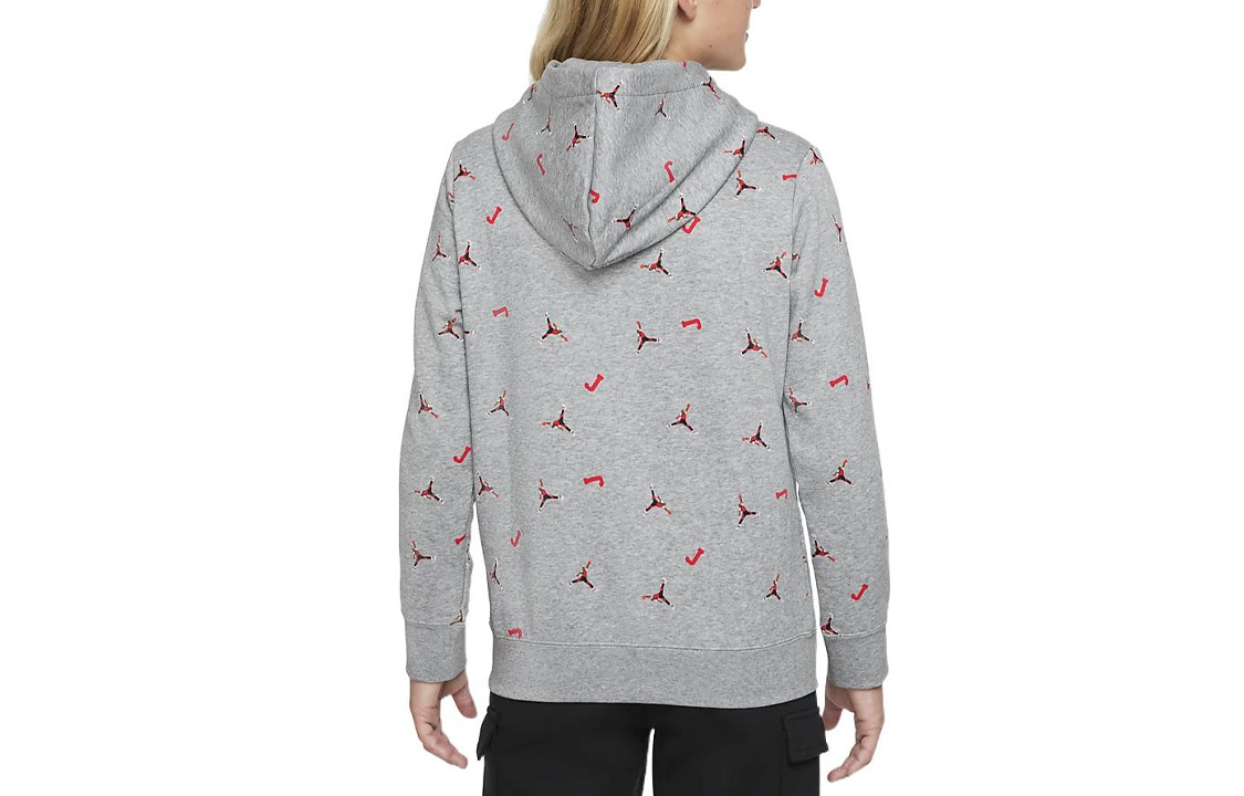 (GS) Air Jordan Full Print Logo Fleece Loose Boy Gray DQ8007-091