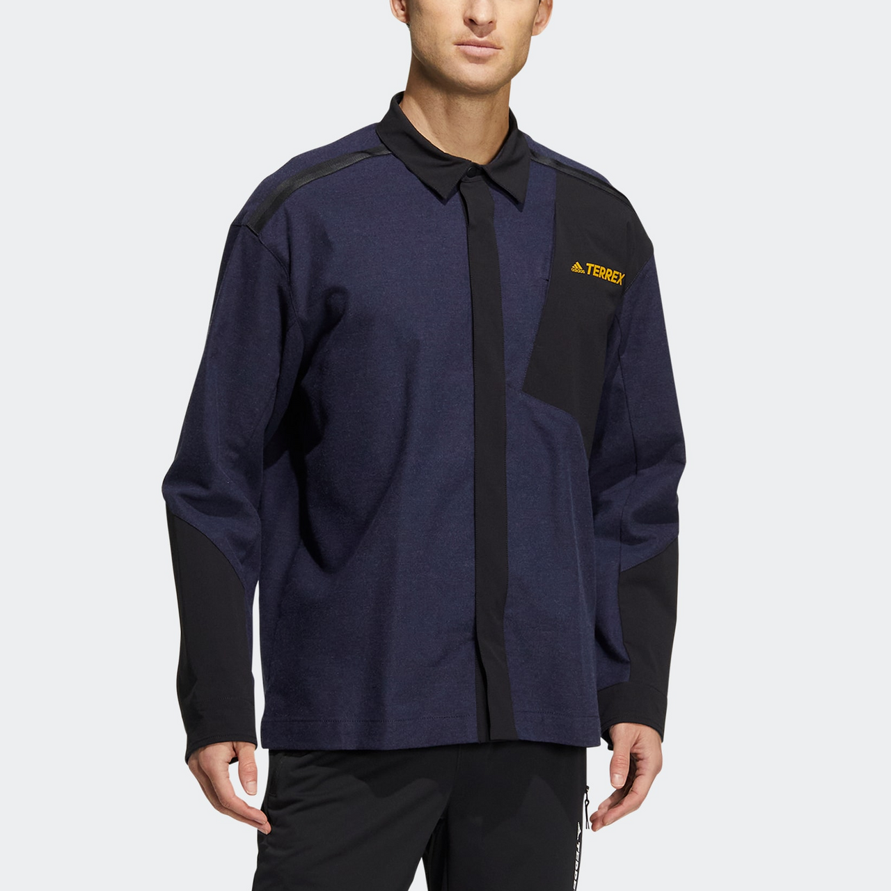Men's adidas Terrex Voyg Ls s Solid Color Chest Zipper Pocket Detail Long Sleeves Navy Blue Shirt HN2041