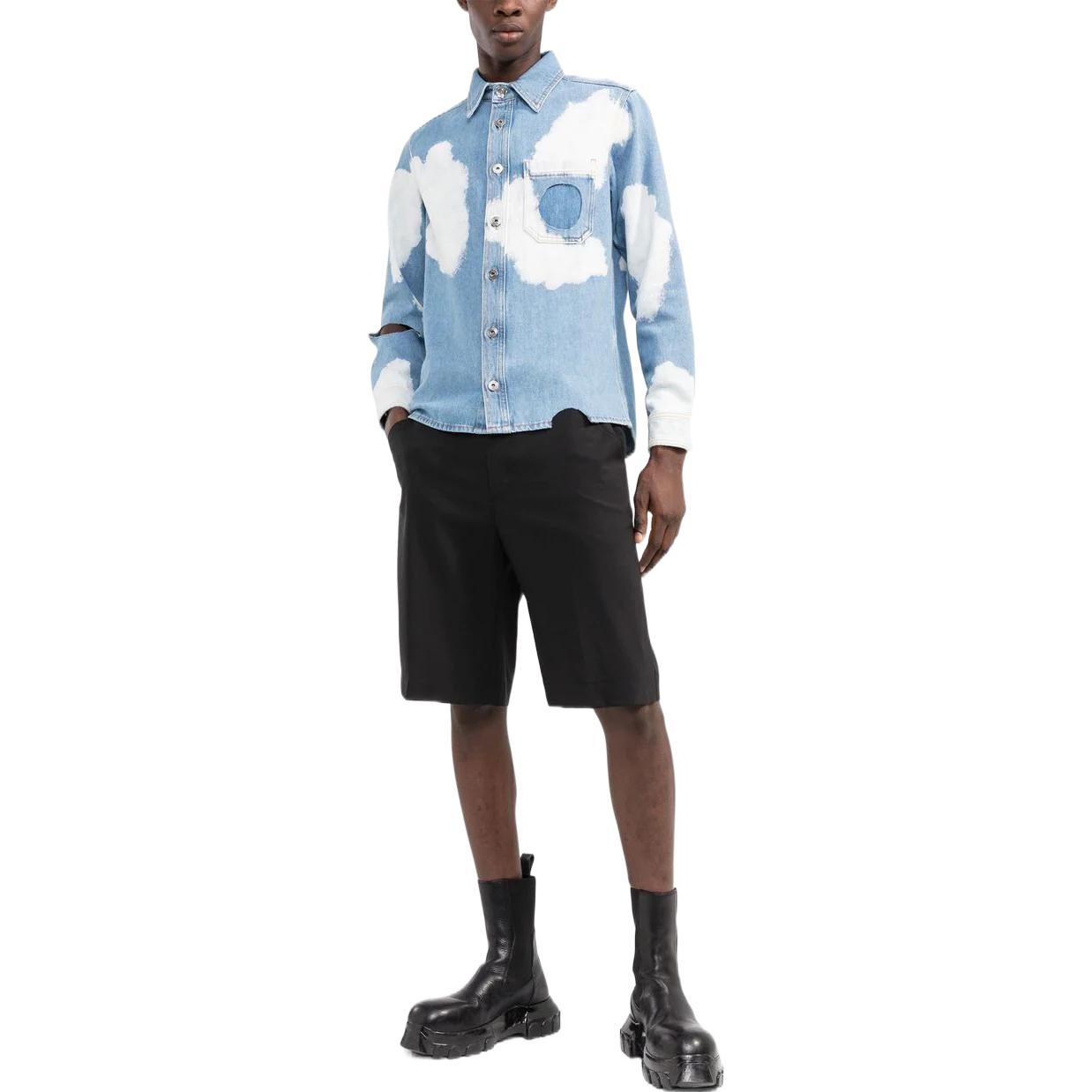 Men's Off-White FW22 Clouds Printing Hollow Out Long Sleeves Version Blue Shirt OMYD037S22DEN0016900