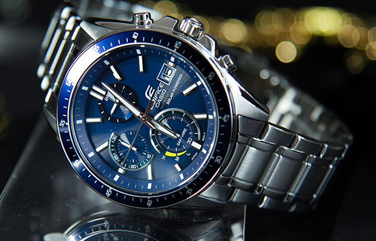 CASIO EDIFICE Waterproof Sapphire Crystal Solar Powered Stainless Steel Strap Mens Silver Analog EFS-S510D-2AVUPR