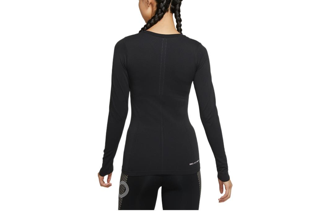 (WMNS) Nike Solid Color Round Neck Slim Fit Long Sleeves Black Gym Clothes DD0594-010