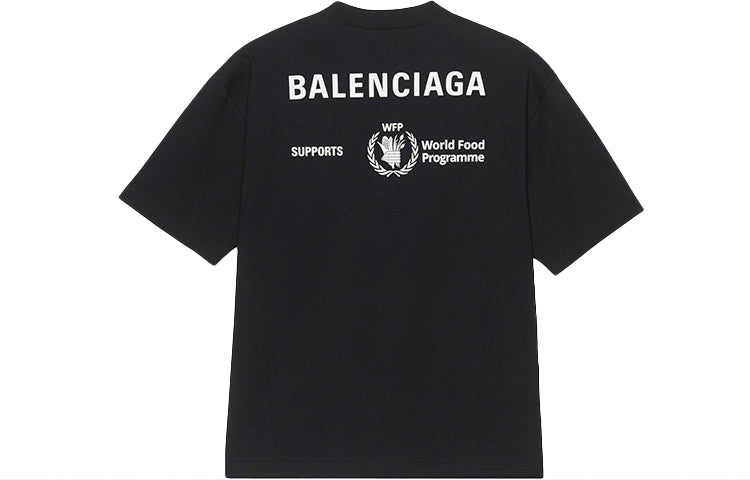 Men's Balenciaga x WFP 1st Generation Crossover Printing Logo Round Neck Pullover Short Sleeve Black 612966THV841000