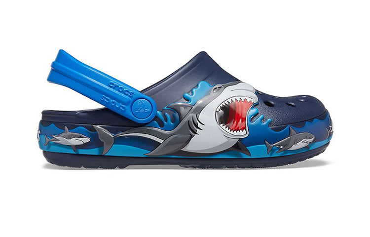 (PS) Crocs Funny Shark Pattern Outdoor Flat Heel Sports Deep Blue Sandals 207070-410