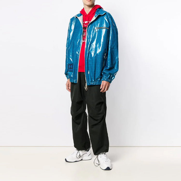 Off-White FW21 Plaid Bright Zipper Jacket Loose Fit Blue OMEA186E19E120023000
