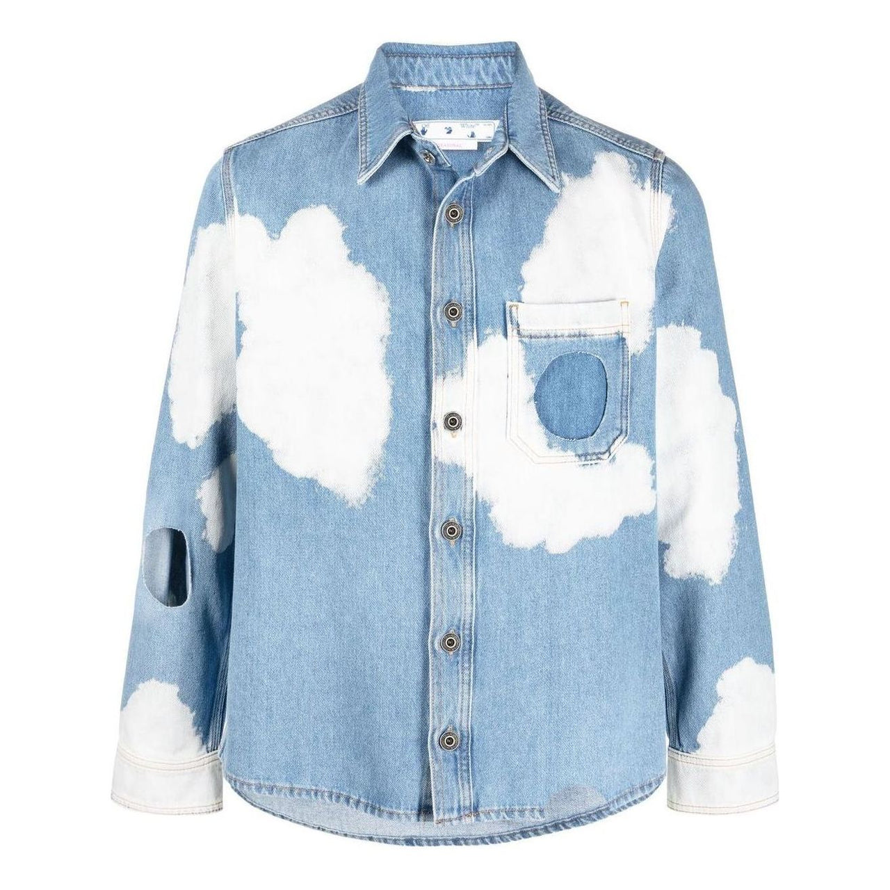 Men's Off-White FW22 Clouds Printing Hollow Out Long Sleeves Version Blue Shirt OMYD037S22DEN0016900