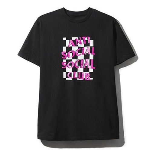 ANTI SOCIAL SOCIAL CLUB Black White Plaid Logo Printing Short Sleeve Unisex Black ASST361