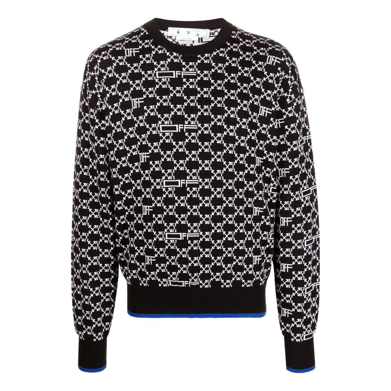 Men's Off-White SS22 Logo Intarsia Knit Round Neck Long Sleeves Wool Sweater Black OMHE118S22KNI0011001