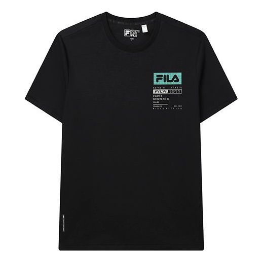 Men's FILA Alphabet Logo Round Neck Knit Short Sleeve Black T-Shirt F11M217103F-BK