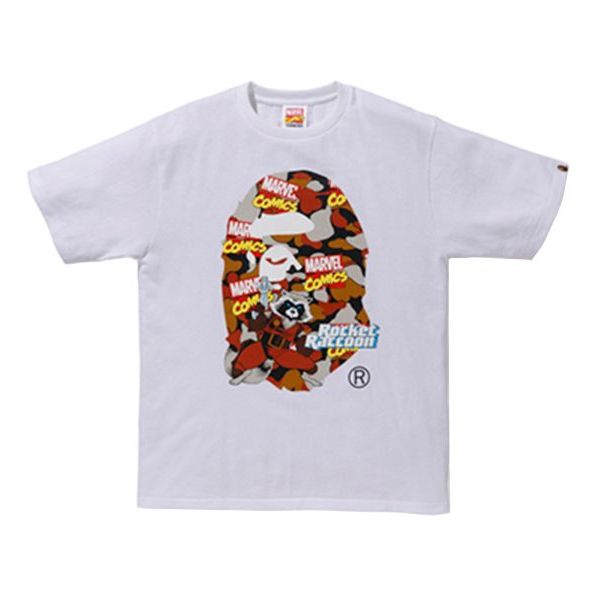 A Bathing Ape x Marvel Crossover Printing Short Sleeve Tee 'White Rocket Racoon' 1F23110924