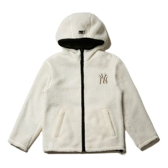 MLB New York Yankees Lambs Wool Hooded Jacket Unisex White 31JPF2061-50I