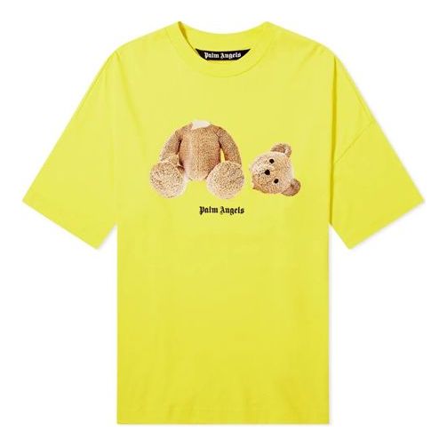 Men's PALM ANGELS Printing Large Loose Version Short Sleeve Yellow PMAA041R204130326088