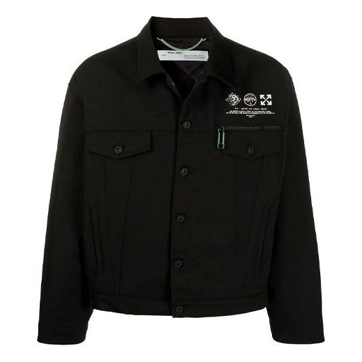 Off-White SS21 Logo Printing Pattern Long Sleeves Jacket Loose Fit Black OMEA212S20I010131001