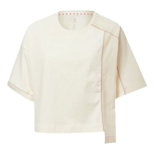 (WMNS) Converse Series Splicing Contrasting Colors Round Neck Short Sleeve White 10020990-281