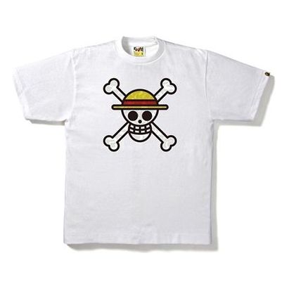 BAPE X ONE PIECE Straw Hat Jolly Roger White Tee BAPE-SS18-125