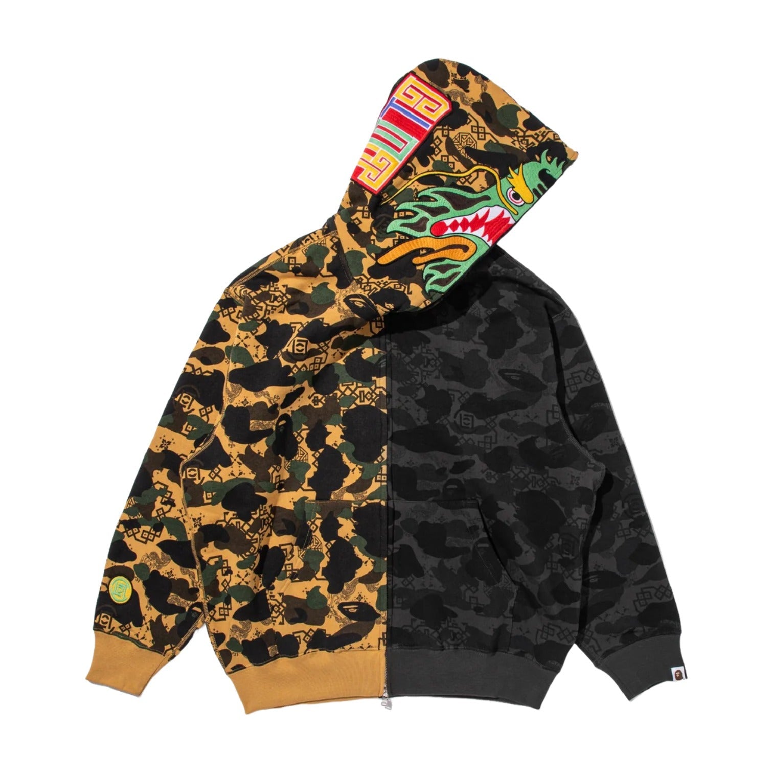 BAPE X Clot Camo Split Shark Relaxed Fit Full Zip Hoodie 'Black' 0ZXSWM917151P-BLK