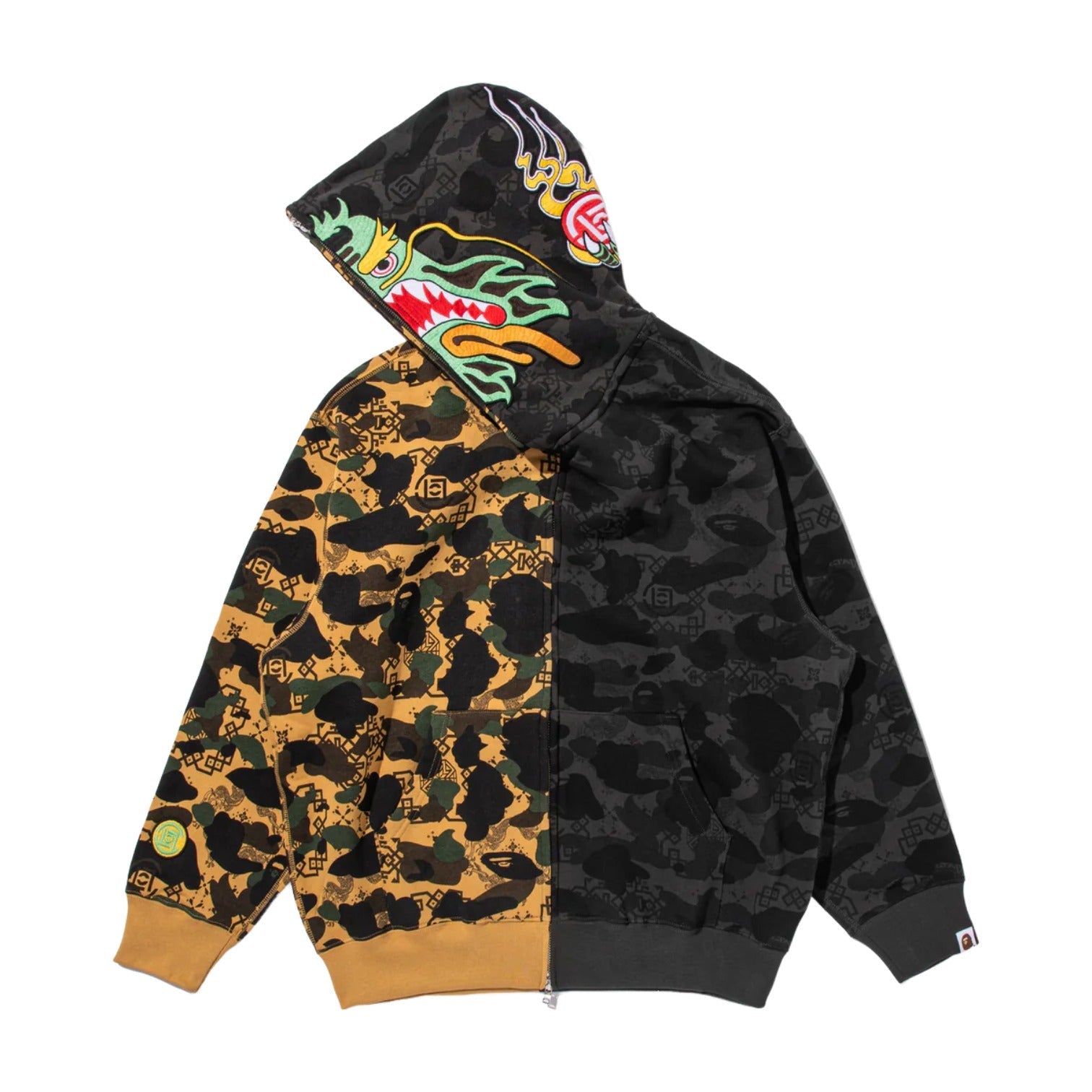 BAPE X Clot Camo Split Shark Relaxed Fit Full Zip Hoodie 'Black' 0ZXSWM917151P-BLK