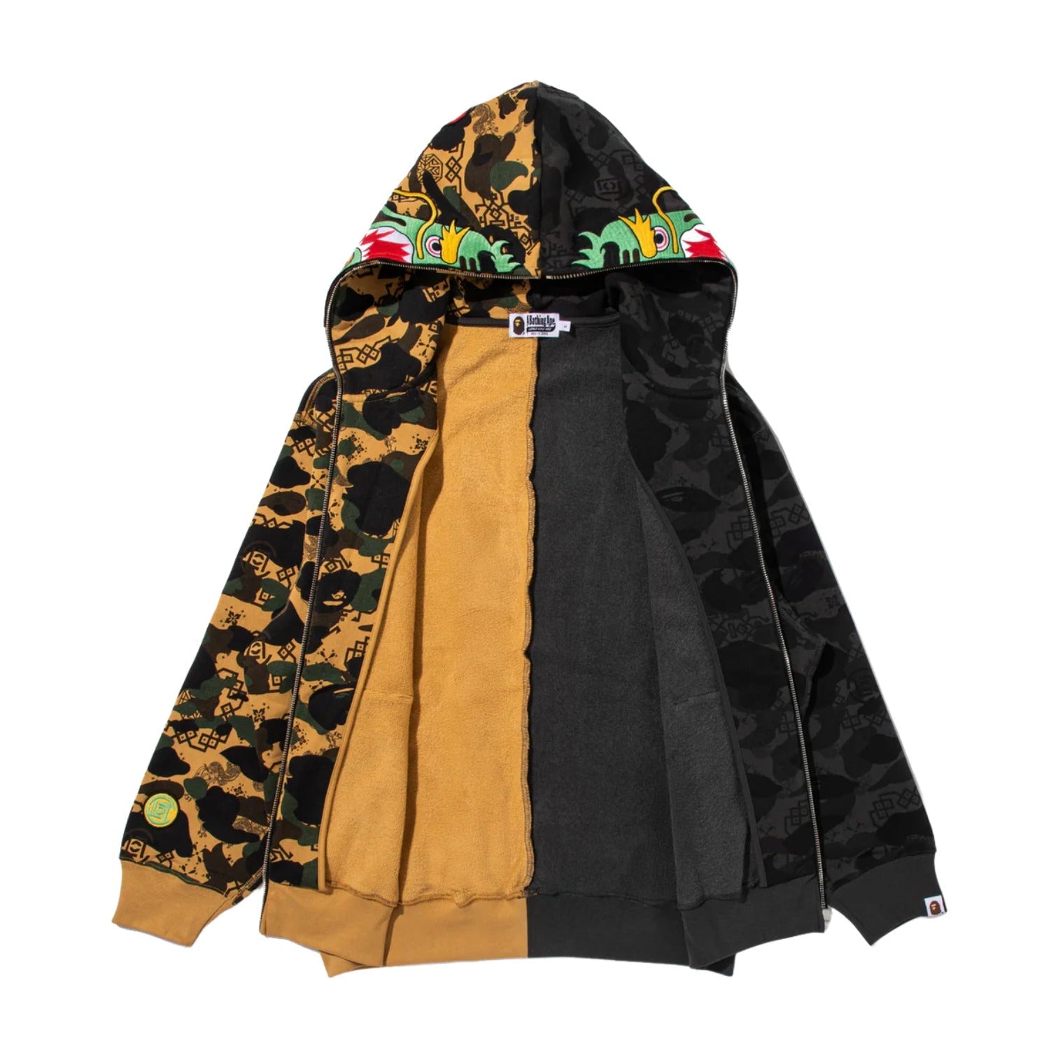 BAPE X Clot Camo Split Shark Relaxed Fit Full Zip Hoodie 'Black' 0ZXSWM917151P-BLK