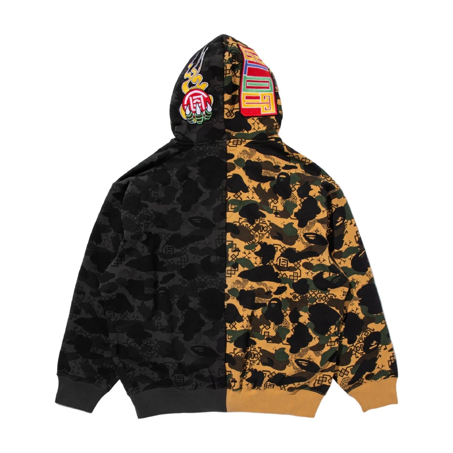 BAPE X Clot Camo Split Shark Relaxed Fit Full Zip Hoodie 'Black' 0ZXSWM917151P-BLK