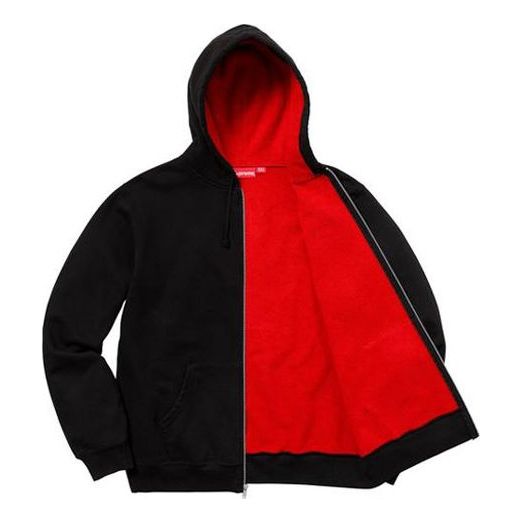Supreme Contrast Zip Up Hooded Sweatshirt 'Black Red' SUP-FW21-387