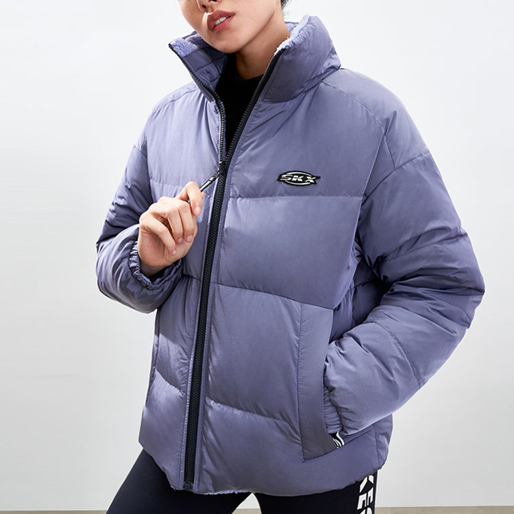 (WMNS) Skechers SKX Reversible Down Jacket 'Black Grey Purple' P421W003