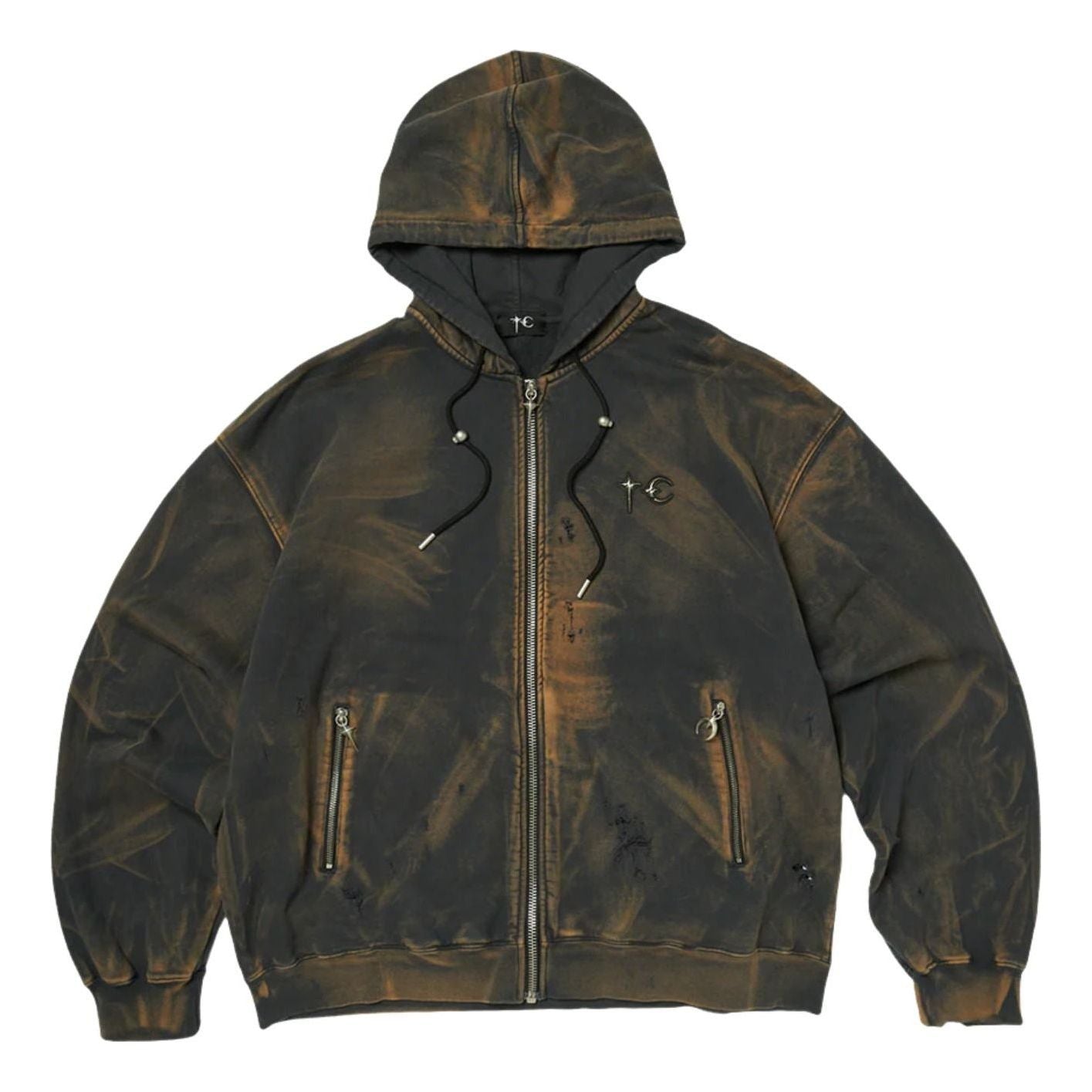 Thug Club Two Tone Washed Zip-Up Hoodie 'Rust Black' TC26SS0403