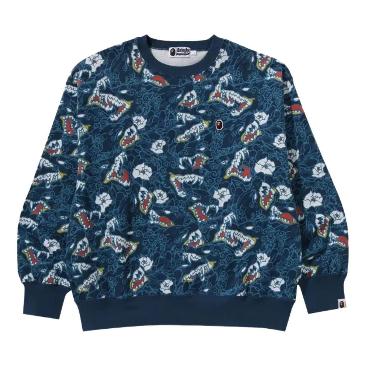 A Bathing Ape Japanese Tattoo Camo Relaxed Fit Crewneck Sweatshirt 'Blue' 1K80-113-009