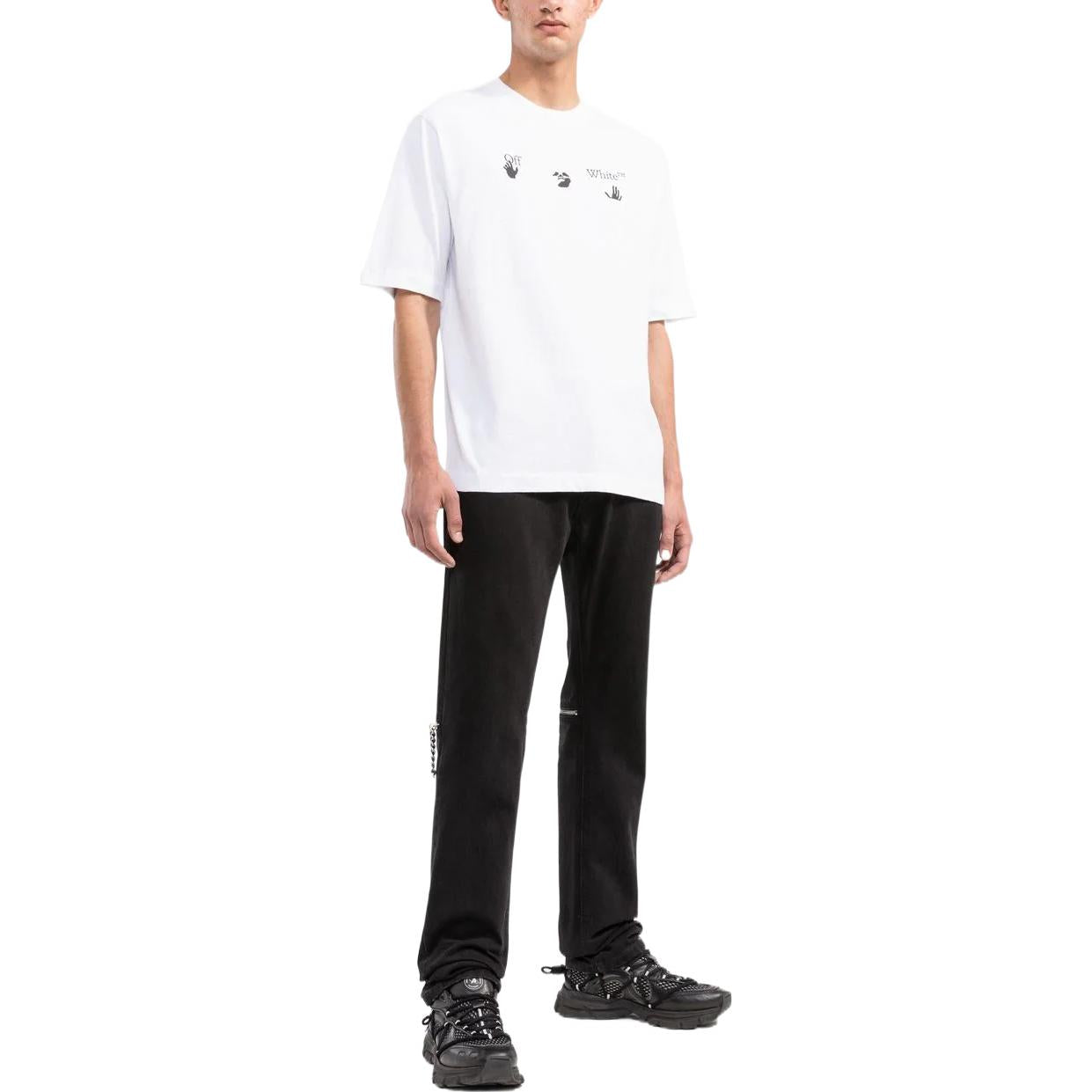 Men's Off-White Logo Printing Round Neck Short Sleeve White T-Shirt OMAA119C99JER0030110