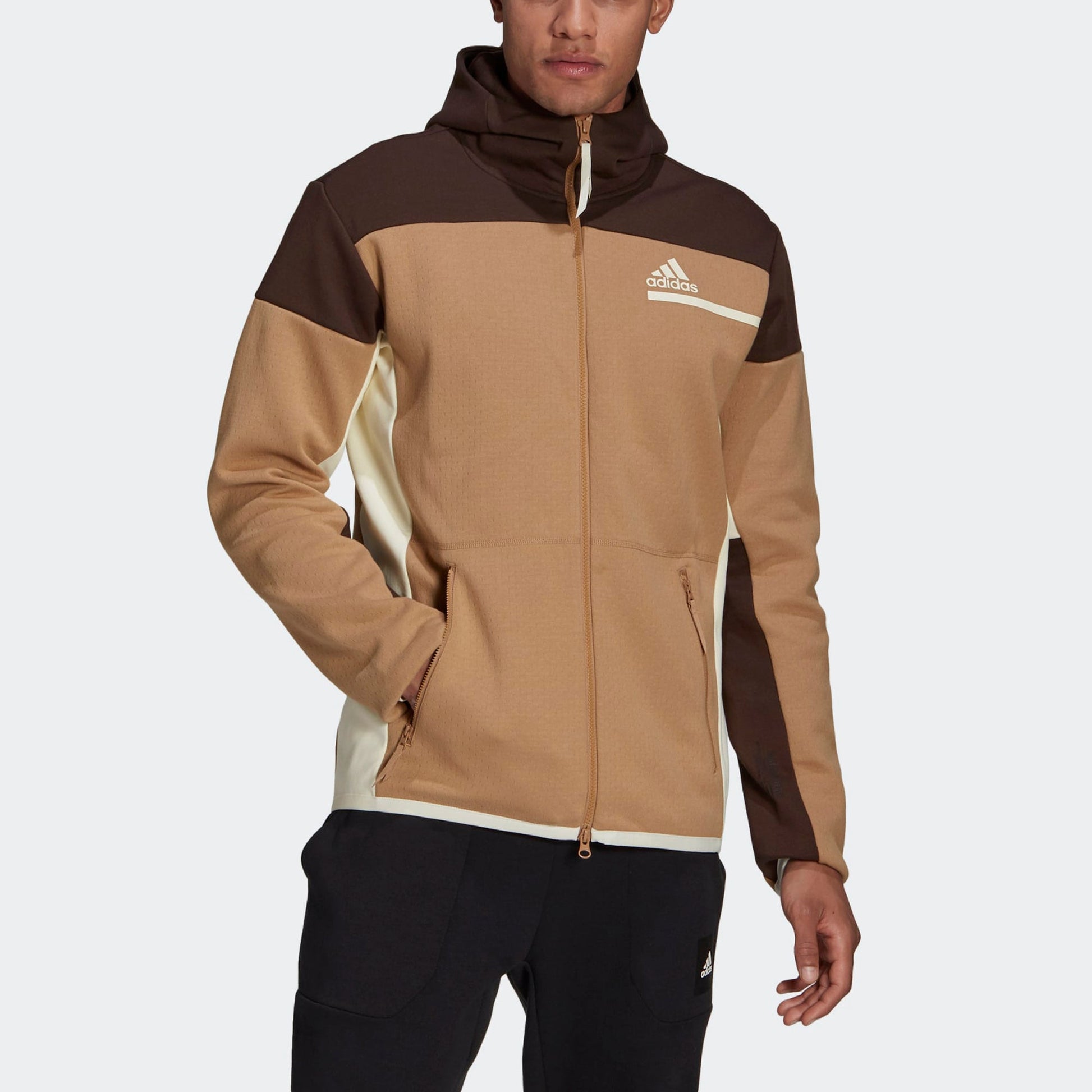Men's adidas Z.N.E. Zipper Hooded Jacket Brown GN6833
