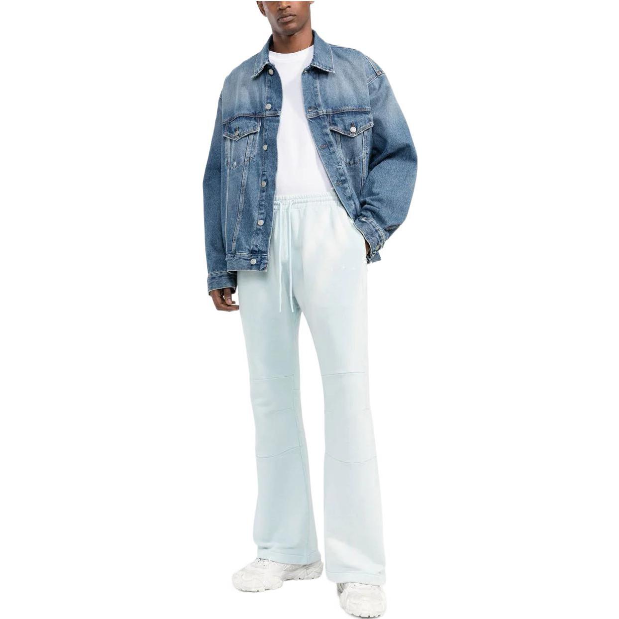 Men's Off-White SS22 Solid Color Drawstring Lacing Sports Pants/Trousers/Joggers Light Blue OMCH045S22FLE0014141