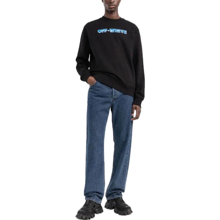 Men's Off-White FW22 Alphabet Logo Printing Round Neck Long Sleeves Version Black OMBA057S22FLE0041039