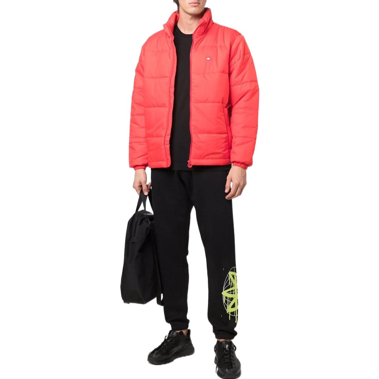Men's adidas originals Chest Classic Embroidered Logo Stand Collar Long Sleeves Red Down Jacket H13553