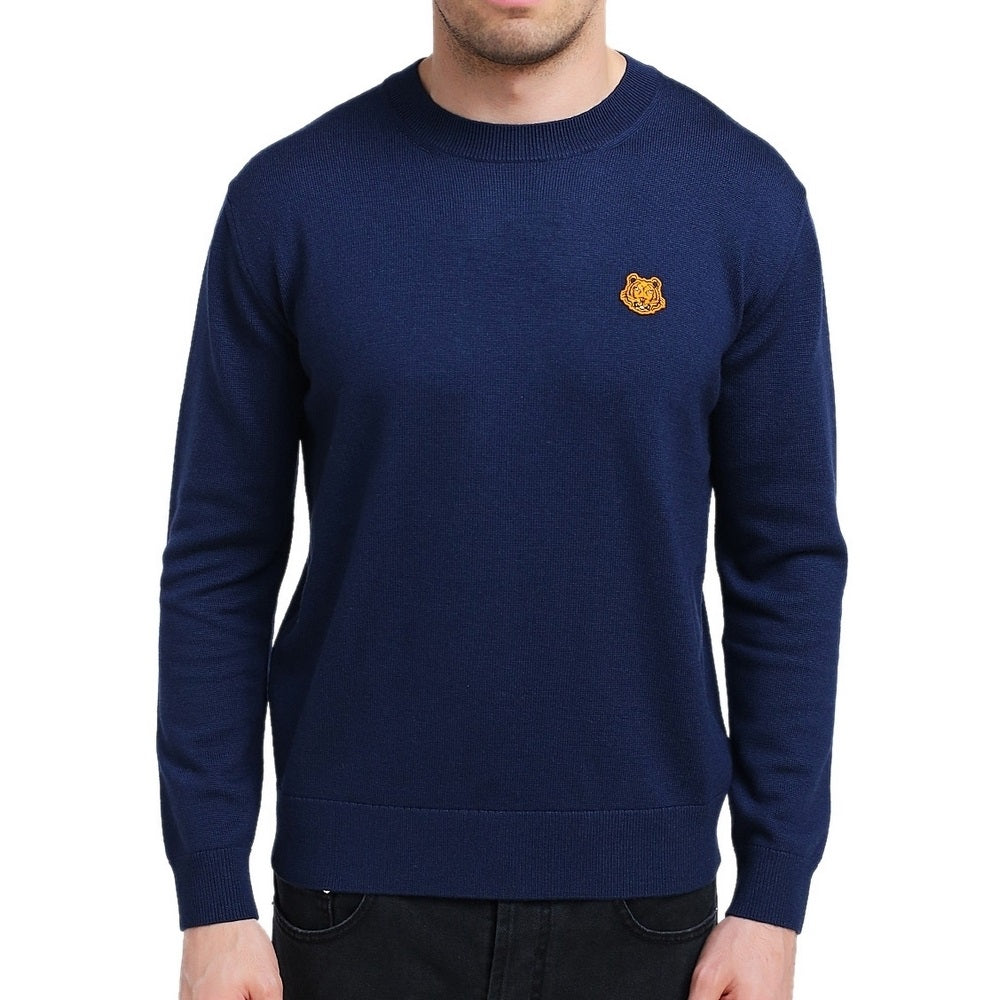 Men's KENZO SS21 Tiger Head Label Round Neck Pullover Blue PFA65PU5373TA-76