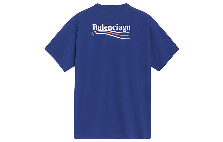Men's Balenciaga Political Campaign Printing Version Short Sleeve Royal blue 508203TAV444540