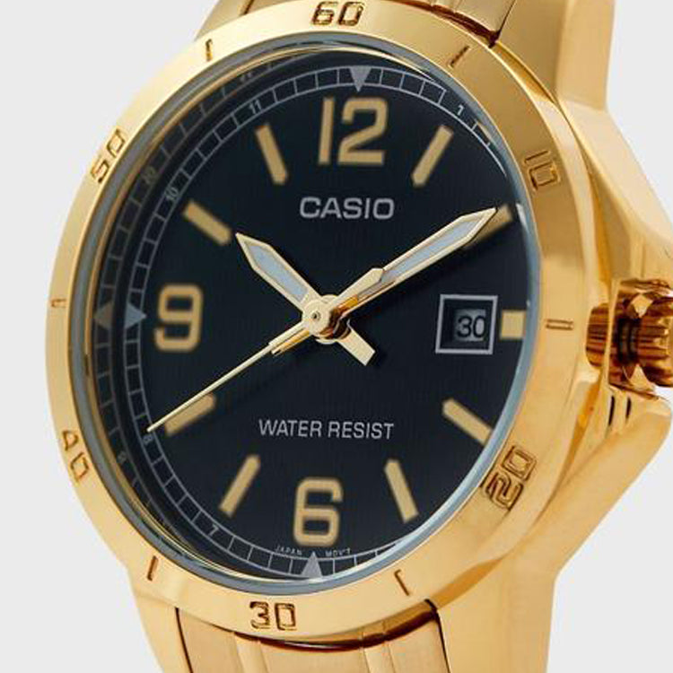 CASIO DRESSSeries Men's Quartzes MTP-V004G-1B Golden/ Stainless Steel Strap Mens Black Analog MTP-V004G-1B2021