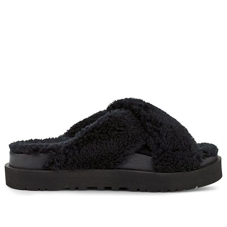 (WMNS) UGG Fuzz Sugar Cross Slide 'Black' 1120860-BLK