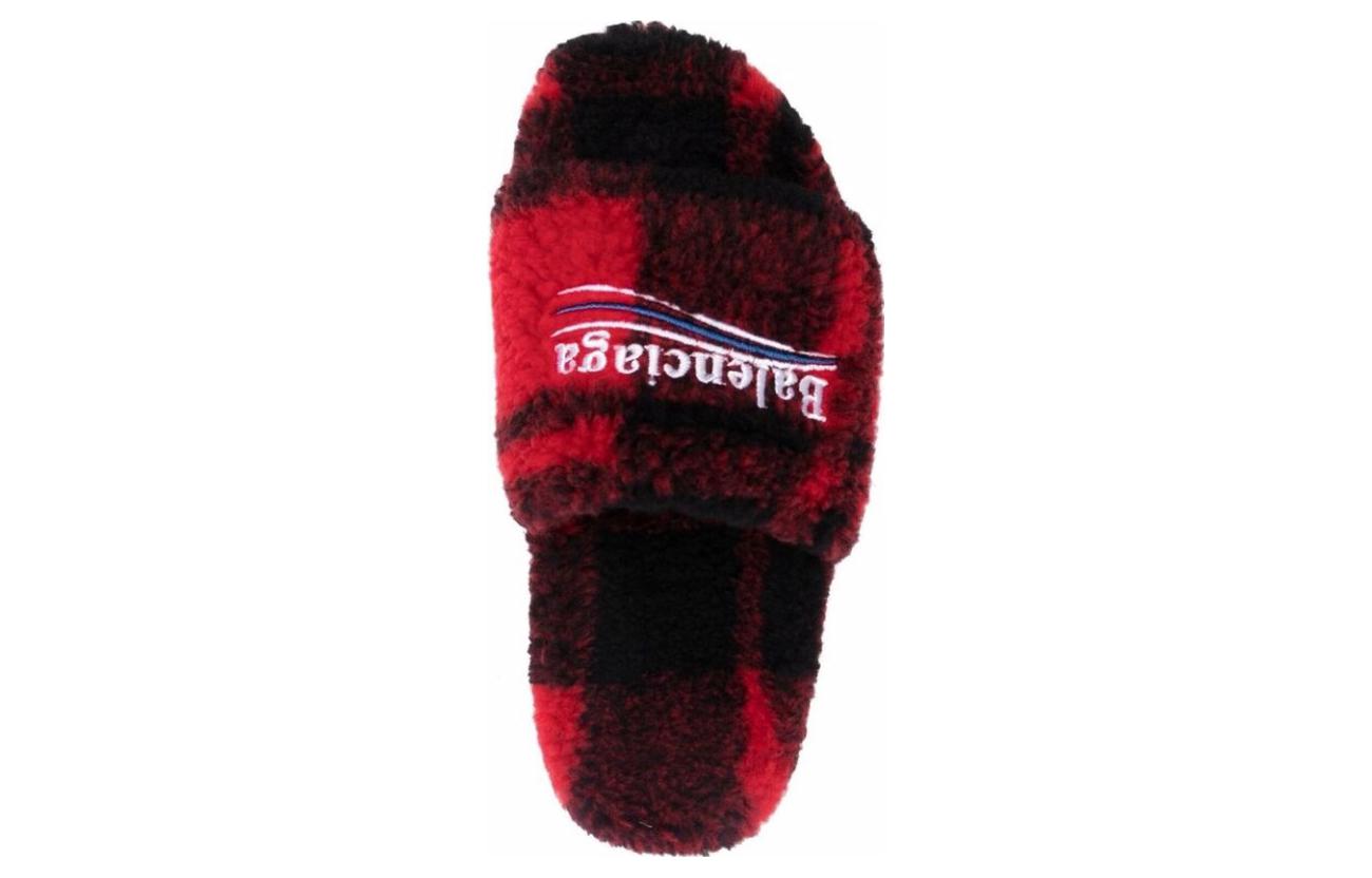 (WMNS) Balenciaga Furry Slides 'Fake Fur Red Black' 654261W2F21