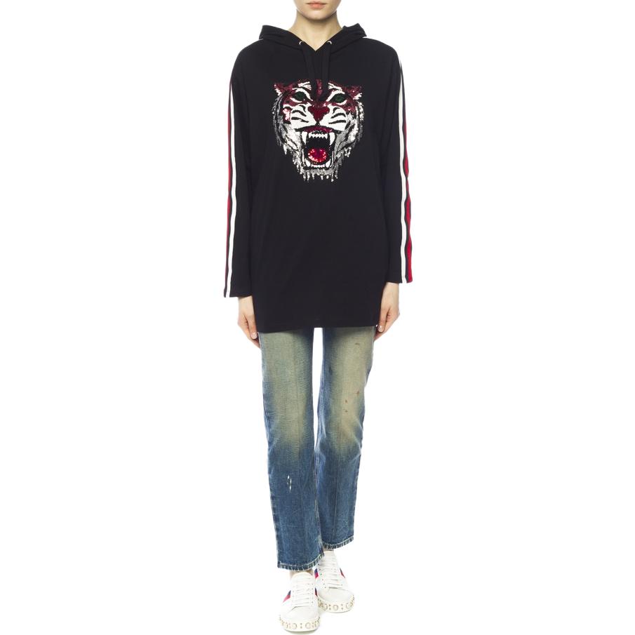 (WMNS) Gucci Sequin Tiger Hooded Sweatshirt 'Black' 502152-X9P60-1082
