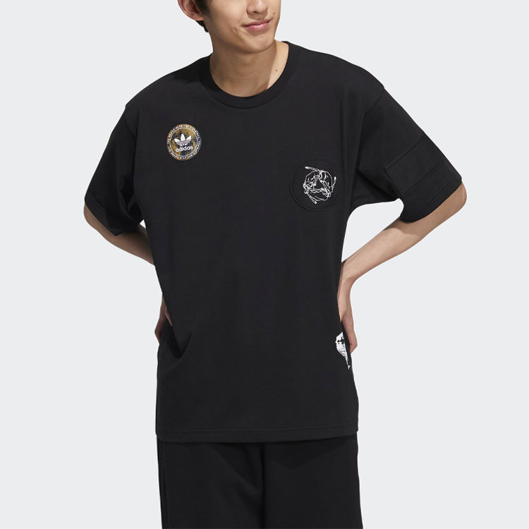 adidas originals Pattern Logo Round Neck Short Sleeve Black HA1495