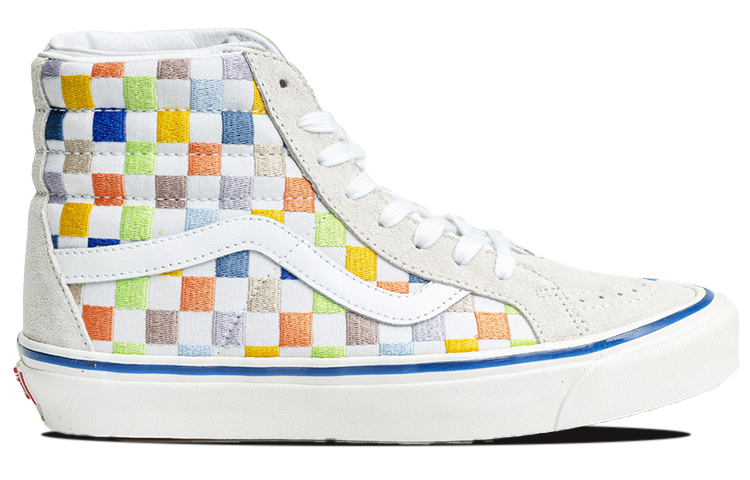 Vans SK8-HI High Top Casual Skate Shoes Unisex Beige Multi-Color Grid 'Cream' VN0A5KRIAVZ