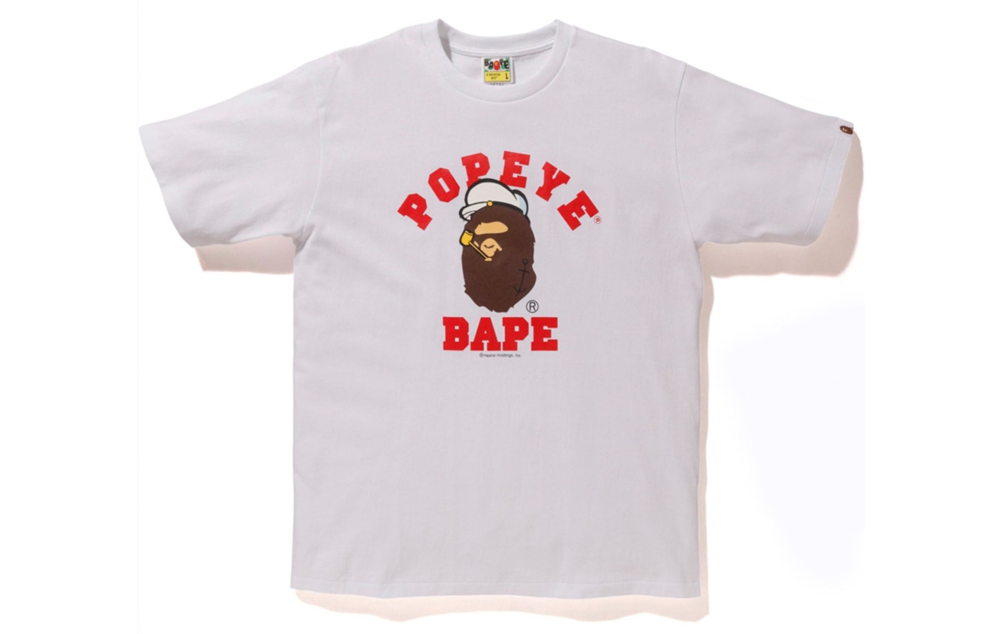 BAPE x Popeye Ape Head College Tee White Large Crossover Short Sleeve T-Shirt BAPE-SS18-024