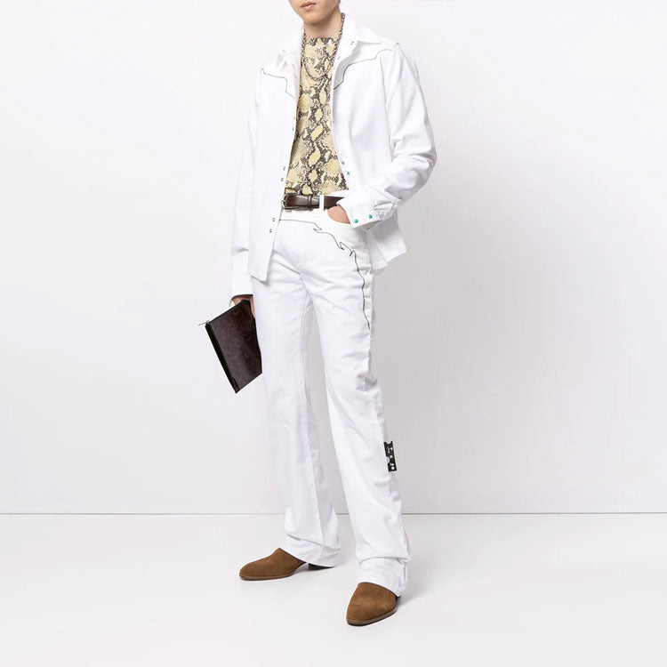 Off-White SS21 Patchwork Print Shirt White OMYD025R21DEN0030101