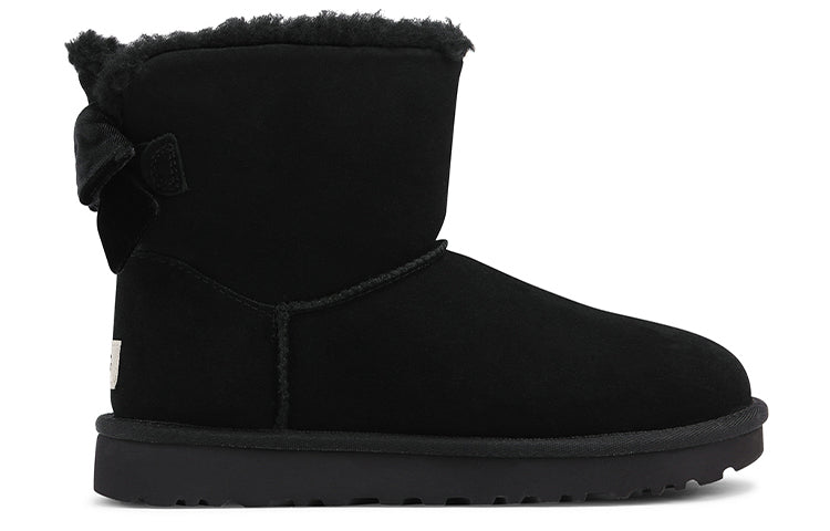 (WMNS) UGG Mini Bailey Bow Velvet Ribbon 2.0 Fleece Lined Black 1118975-BLK