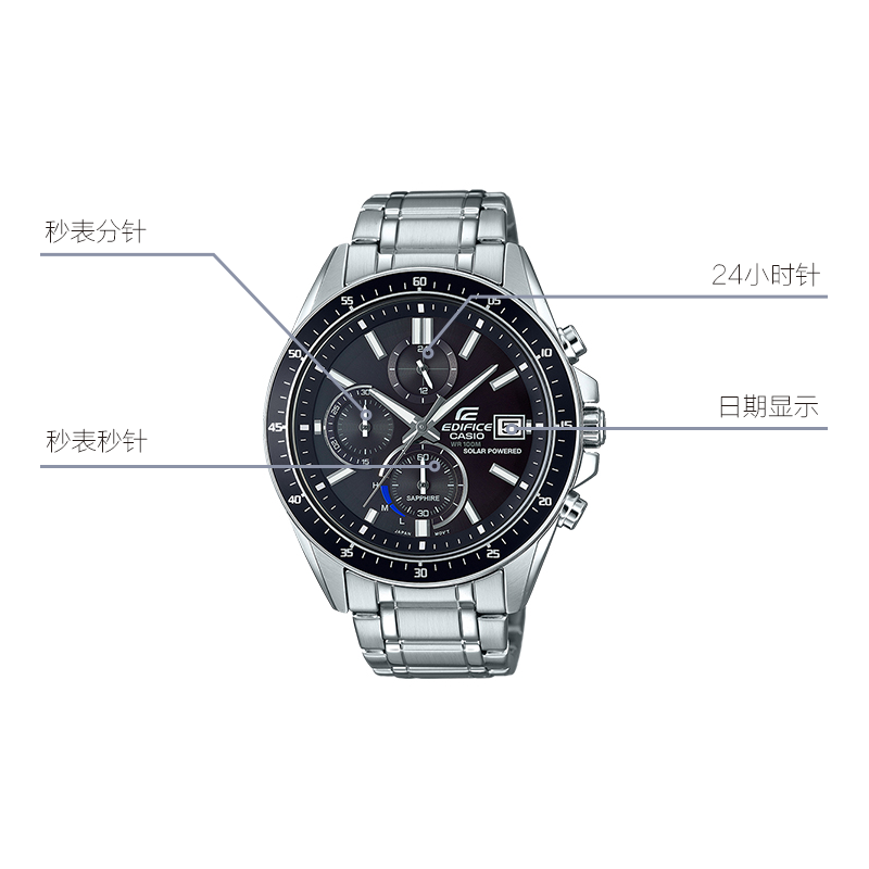 CASIO EDIFICE Quartz Waterproof Solar Powered Stainless Steel Strap Mens Black Analog EFS-S510D-1AVUPR