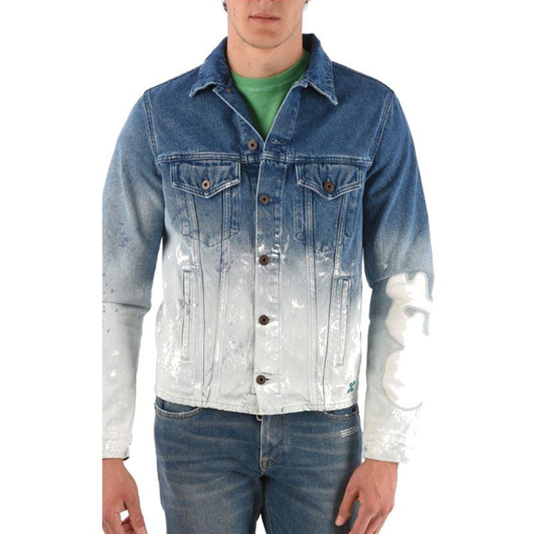 Off-White Splash Ink Gradient Denim Jacket Loose Fit Gray White OMYE053S203860248931
