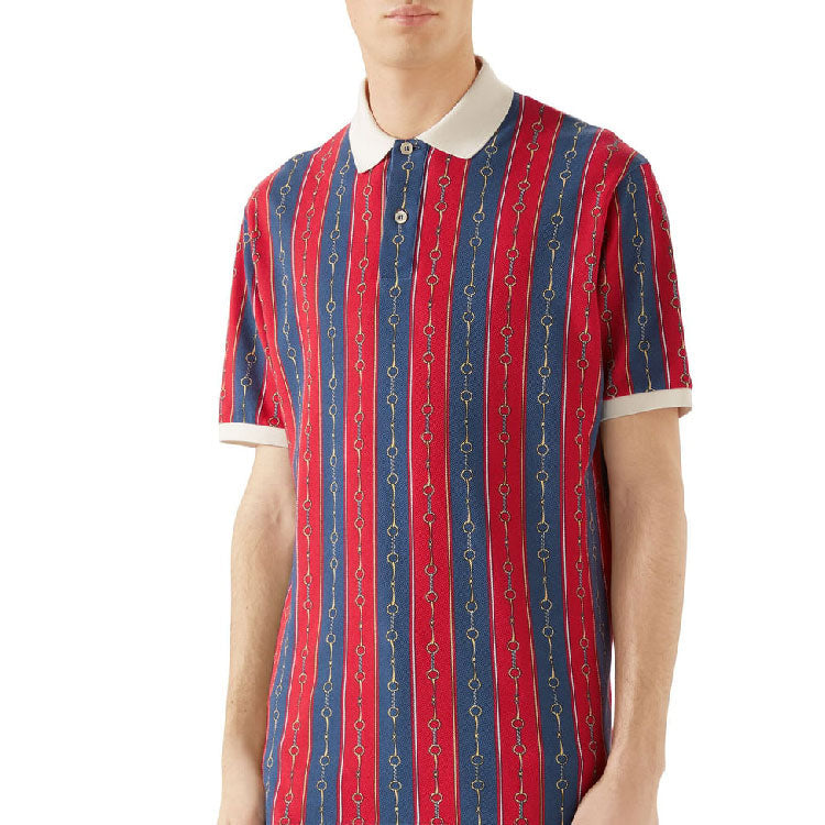 Gucci Oversize Polo With Horsebit Chain Print 'Blue Red' 564694-XJAYT-4913
