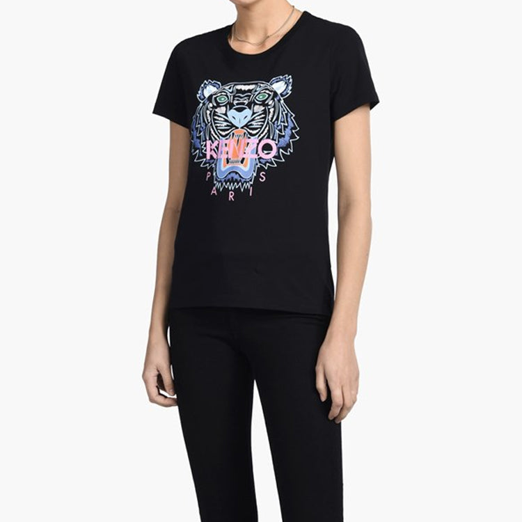 KENZO Classic Tiger Head Pattern Pure Cotton Short Sleeve Black F85-2TS721-4YA-99