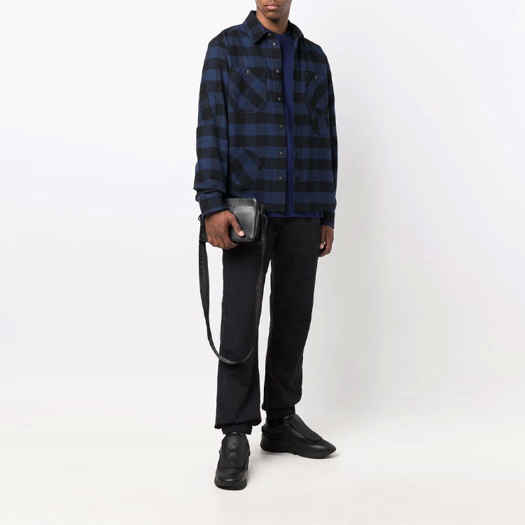 Off-White flannel Plaid Long Sleeves Shirt Loose Fit Blue OMGA188F21FAB00110001000