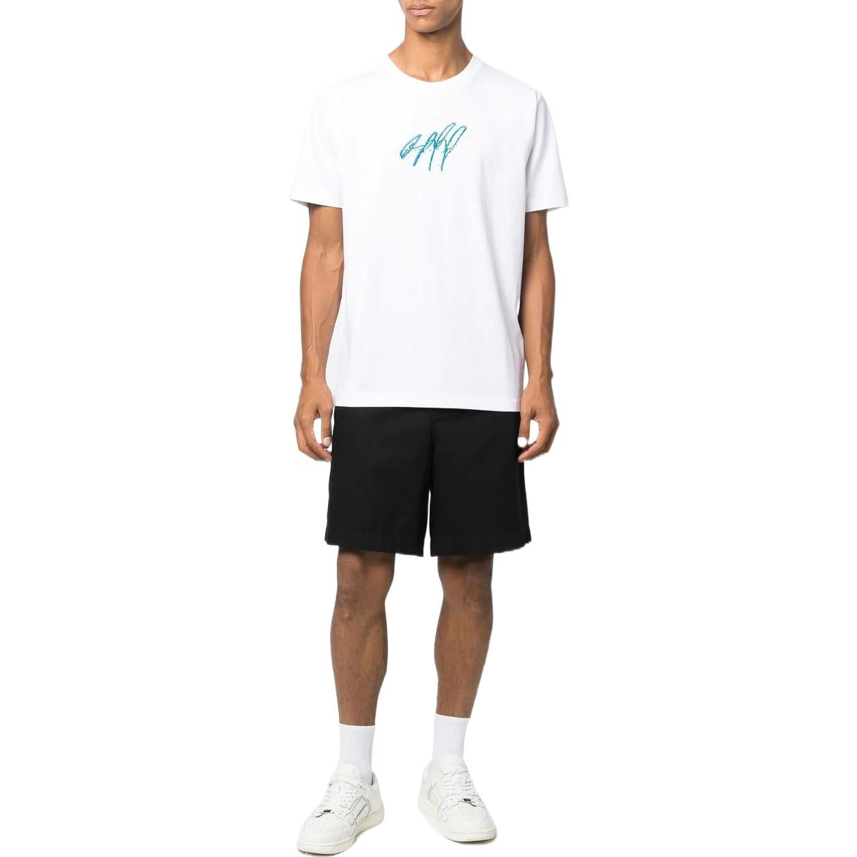 Men's Off-White SS22 Round Neck Pullover Embroidered Short Sleeve White T-Shirt OMAA027F22JER0150171